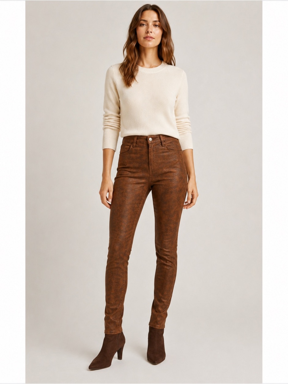 L’AGENCE Margot High Rise Skinny Coated Brown Jeans Size 29 NWT
